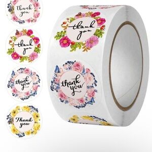 500 Pcs Floral Thank You Sticker Roll - White